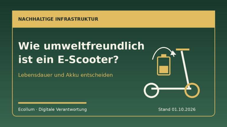 Grafik zur Umweltbilanz von E-Scootern: Linienzeichnung eines E-Scooters mit Akku und Kreislaufpfeil